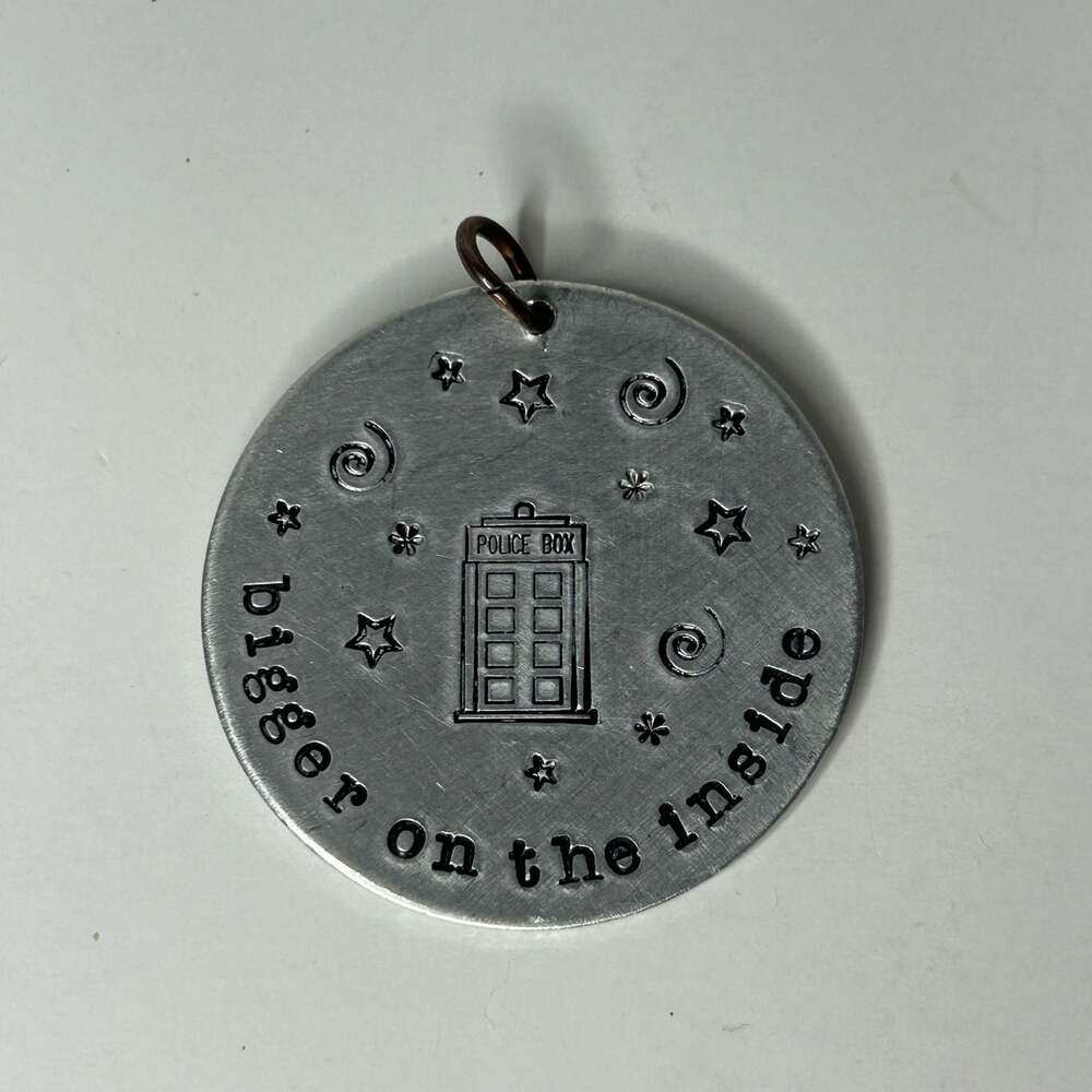 Doctor Who TARDIS Hand Stamped 'Bigger on the Inside' Metal Pendant